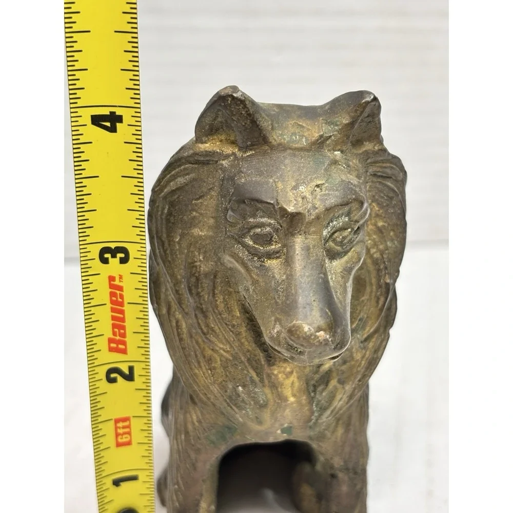 Vintage Solid Brass Collie Dog Figurine Statue Heavy 4